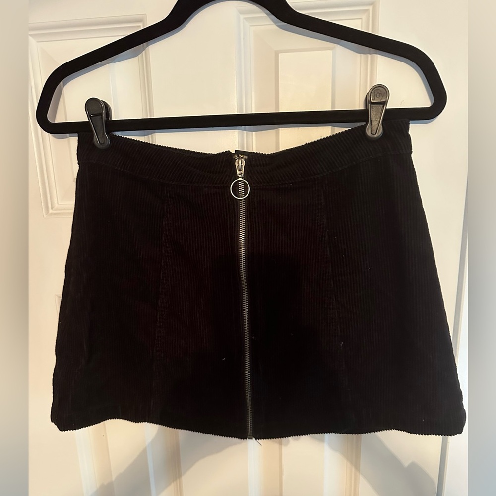 Black Corduroy Mini Skirt with Zipper